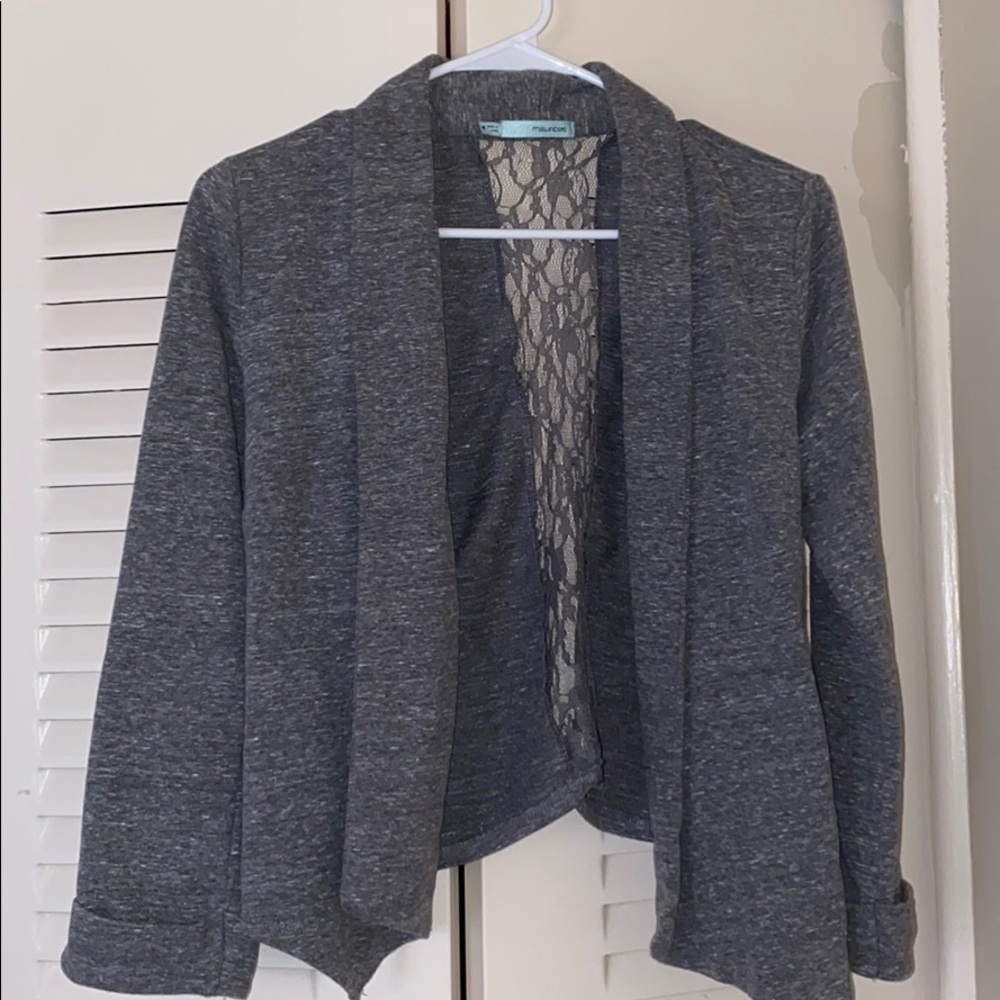 GRAY JACKET CARDIGAN WITH LACE ON BACK